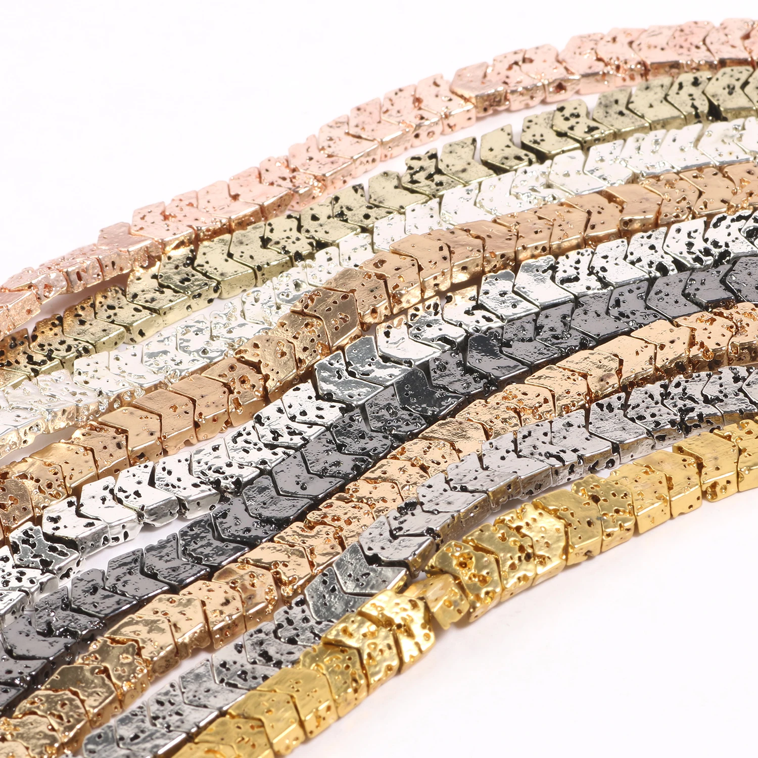 

5/7 мм натуральный вулканический лавовый камень позолоченный посеребренный V-образный вулканический камень бусины для изготовления ювелирных изделий DIY аксессуары для браслетов 15 ''