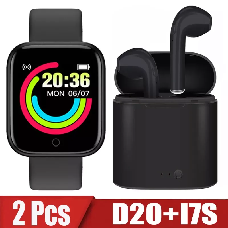 

jmt 2Pcs D20 i7s Smart Watch Men Women Bluetooth Digital Watches Sport FitnessTracker Pedometer Y68 Smartwatch for Android Ios