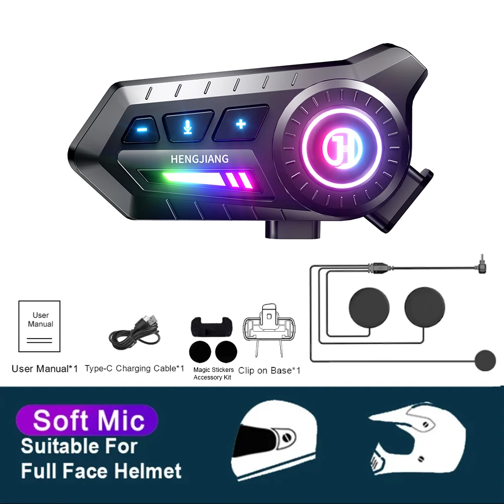 

Мотоциклетная Bluetooth-гарнитура X3 6.0 С Трехцветной Подсветкой, Водонепроницаемая (IPX6), С Шумоподавлением