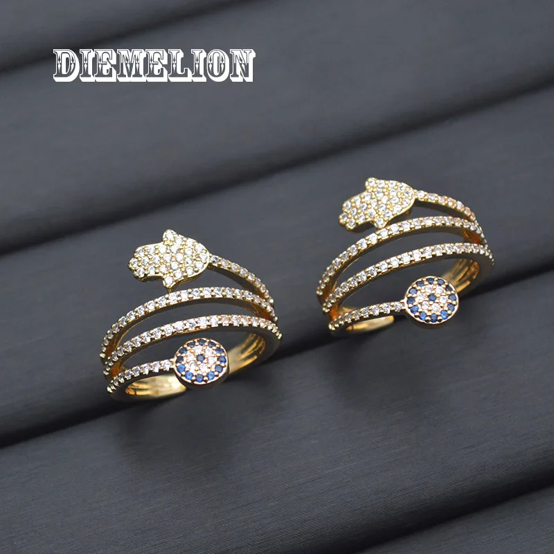 Роскошные золотистые регулируемые женские кольца в виде хамзы с голубым глазом