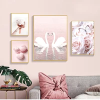 pink rose butterfly flower swan line art wall art canvas painting nordic posters and prints wall pictures for living room decor