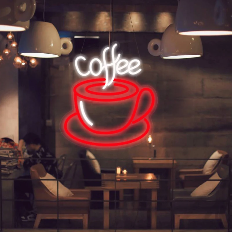 Coffee Neon Sign Light 42x38 CM for Bar Pub Club Store Hanging Window Wall Decor AD Promotion Signs Led Open |