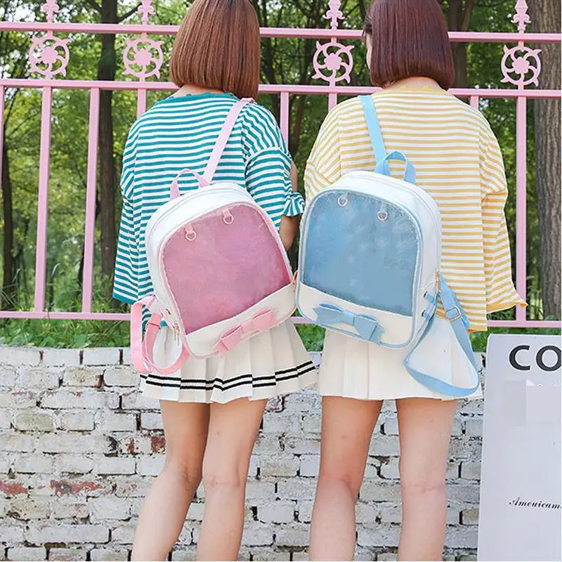 7 Colors Clear Women Backpack Bags Japanese Bag School Backpack For Teenage Girls Bag Bookbag Bolsa Cute Bow