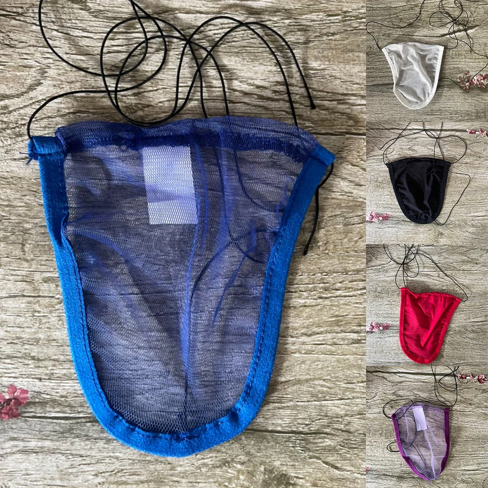 

Thongs Men Underwear Lace Up Mens Nylon+Mesh Pouch Sexy Sheer Soft Bulge Pouch Thong Ultra-thin Underpants Bikini Breathable