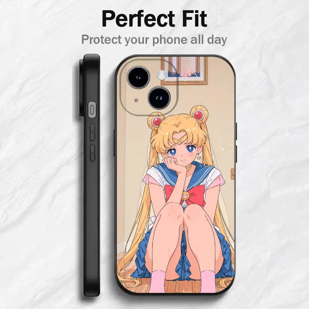 Фото Чехол для телефона Sailor Chibi Moo для 17, 16, 15, 14, 13, 12, 11 Mini XS XR X 6S 6 Pro Max Plus, черный мягкий чехол №2