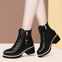 Women Shoes Boots Ankle 2021 Autumn British Wind Genuine Leather Thick With Fur Ladies Short Boots Motorcycle Martin