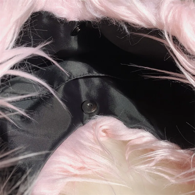 Winter Women Faux Fur Bag Solid Color Long Plush Tote Bag Candy Color Soft Fluffy Shoulder  Bag Date Shopping Handbag Sac A Main