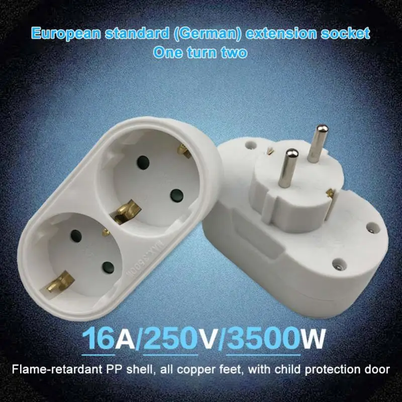 

European Conversion Plug 1 to 2/3 Way Socket Adapter EU Standard Power Socket 16A Travel Plugs AC 110~250V German Converter