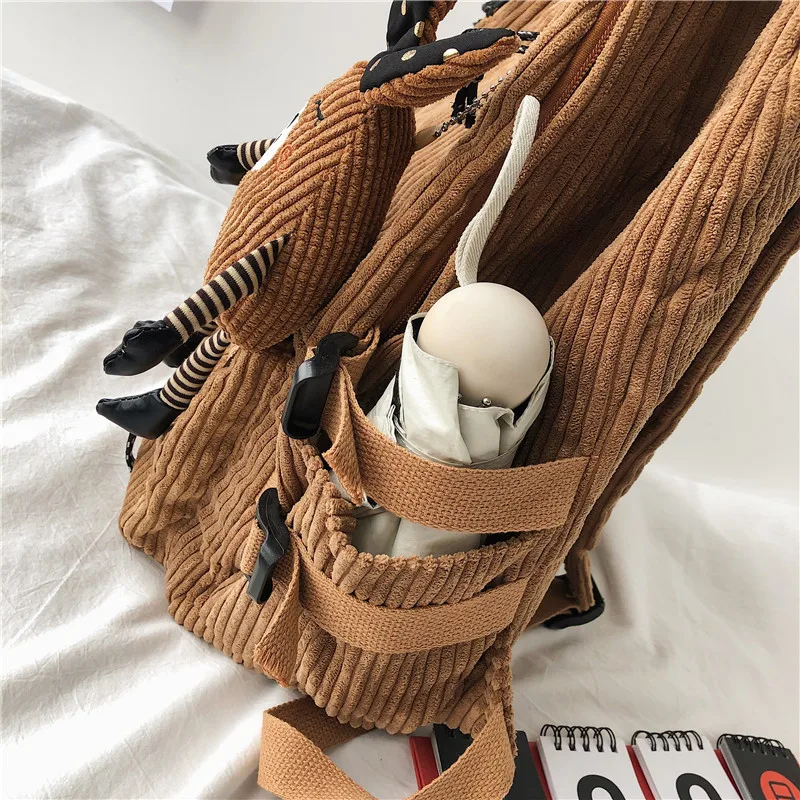 Fashion Casual Minimalist Backpack Solid Colour Cute Retro Corduroy Anti-Theft Backpack Students Teenage Girls Travel Shoulder B