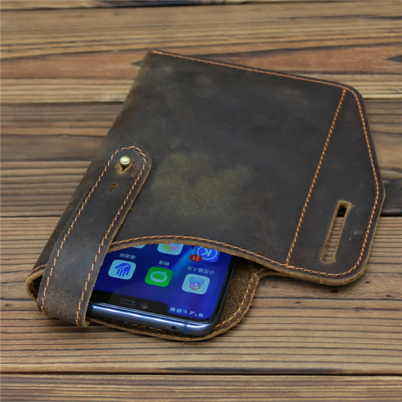 Waistpack New Vintage Mobile Phone Bag Crazy Horse Leather Men's Vertical Top Layer Cowhide Source