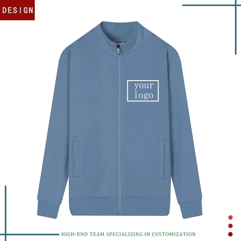 

New Customizable 600g Composite Shaker Fleece Zips Up Couple Sweater Stand Collar Solid Colour Customized Clothing