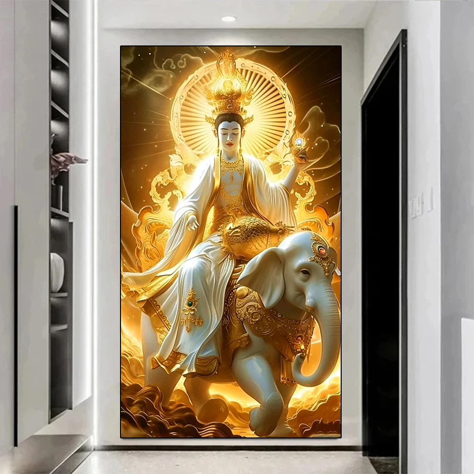 Религиозная алмазная живопись 5DDIY крест вышитая статуя Будды слон полностью