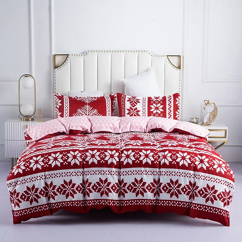 

Red Snowflake Bedding Set Christmas Duvet Cover Child Adult Single Double Queen King Bed Sheet Linens Pillowcase Bed Cover 150