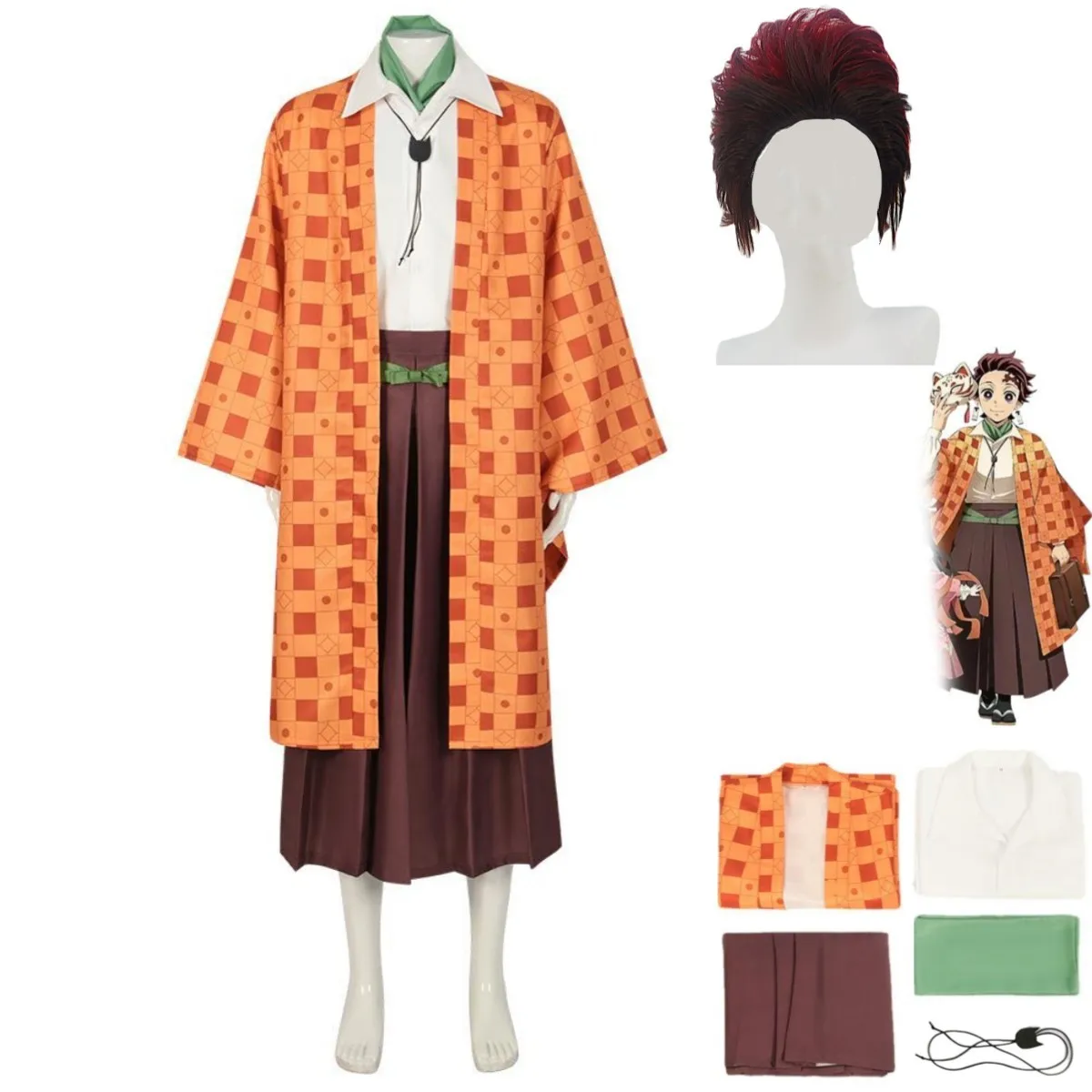 

Костюм для косплея из аниме «рассекающий демонов», кимоно из м/ф «хаори», японский парик, костюм на Хэллоуин для мужчин