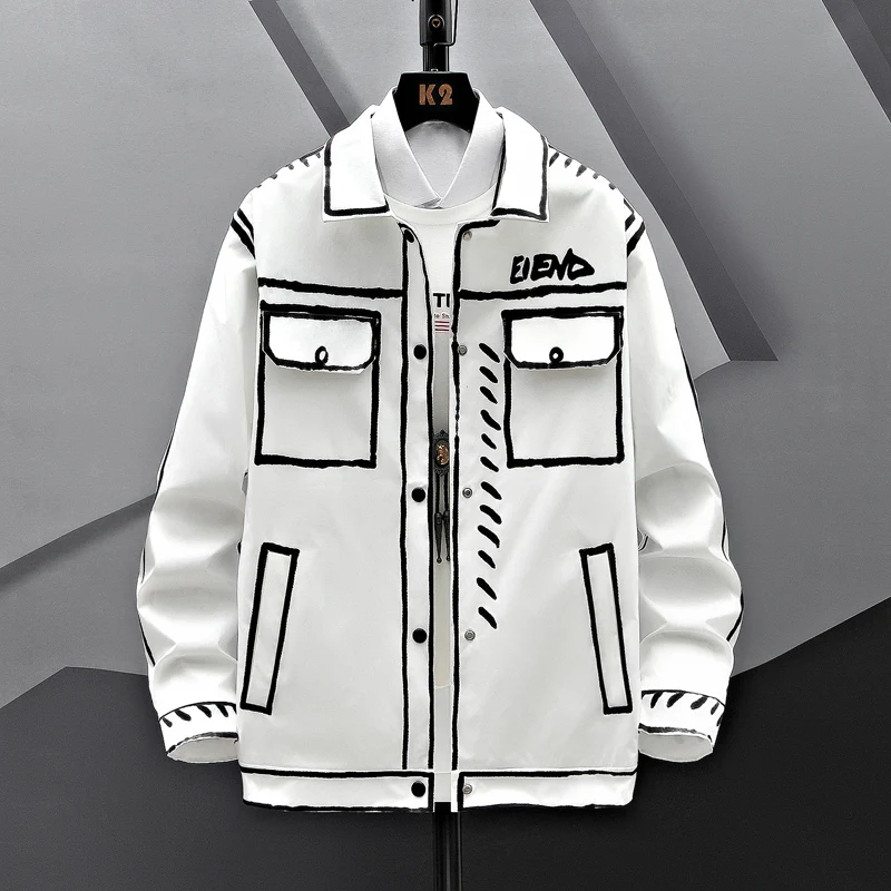

2023 New Autumn Casual Jacket Men Korean Fashion Turn Down Collar Jacket Coat Men's Hip Hop Jackets Men Streetwear Outerwear