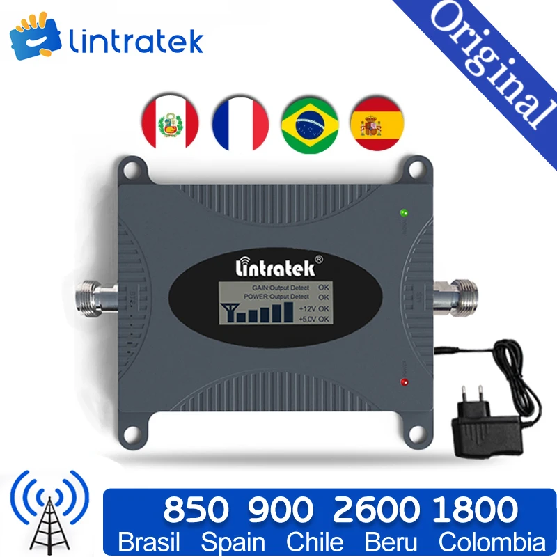 Rural cellular Lintratek cellular signal amplifier Signal Booster 850 900 2600 mhz Cellular Repeater for Europe Asia Americas