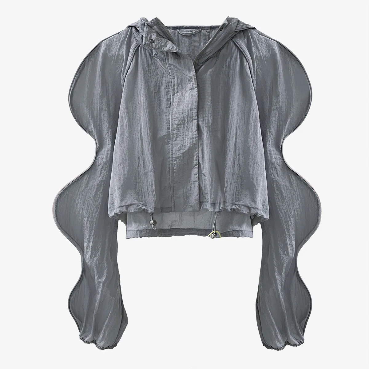 

SuperAen 2022 New Style Fashion Niche Design Short Women's Wear Wave Sleeve Hem Drawstring Sunscreen Hoodies Jacket