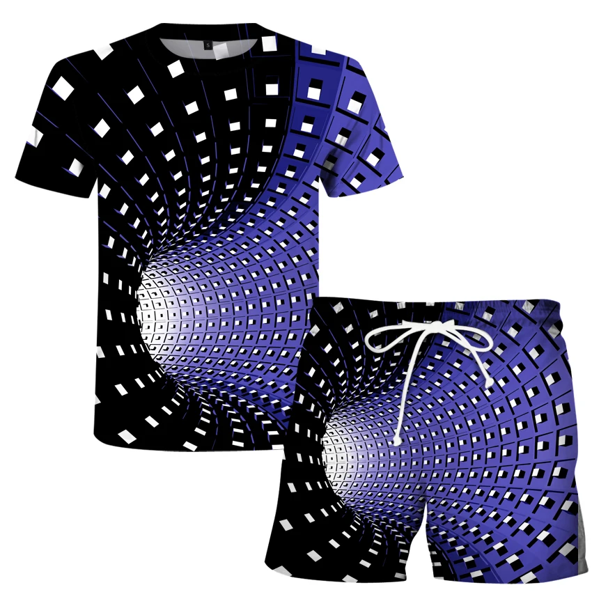 

Vortex Tunnel 3D Printed Men's Suit Summer Funny Male Short Sleeve T-shirt + Shorts Homme Oversized Tees Tops Sports Suit