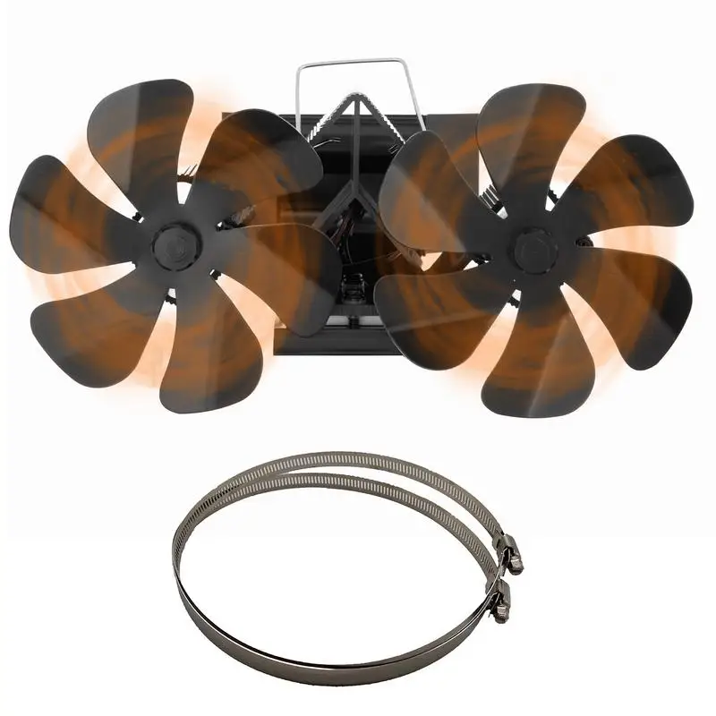 

Heat Powered Stove Fan - Wall-Mounted Twin Fireplace Fan Warm Air Silent Circulating Eco Fan With Clamps Thermometer for Log