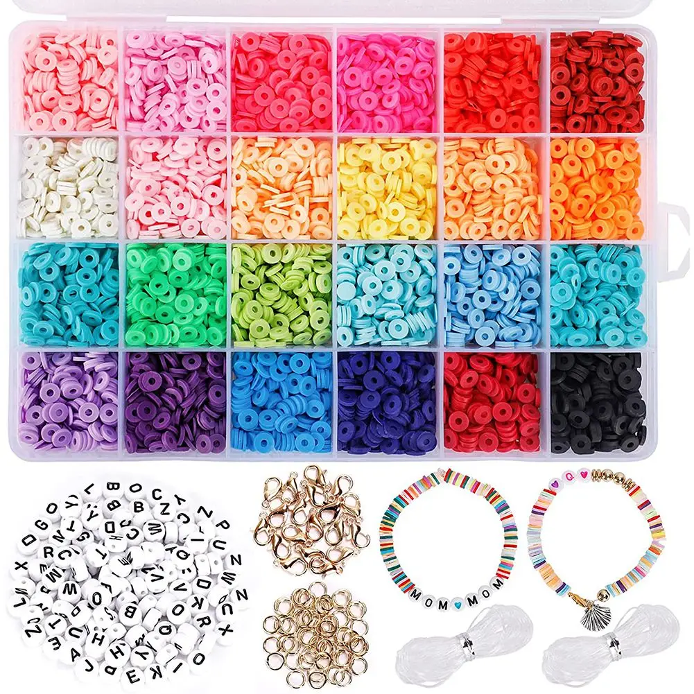 

4800 Piece of Clay Polymer Flat Round Beads Set,130 Pieces of Letter Beads Lobster Clasp and Jump Ring, Suitable for DIY