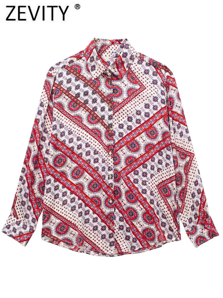 

Zevity Women Vintage Cloth Patchwork Soft Satin Smock Blouse Female Long Sleeve Retro Shirt Chemise Blusas Chic Tops LS2453