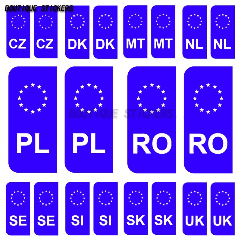 Фото Изысканные синие наклейки на номерной знак GB NL PL DK CZ SK SI SE RO DK MT NLCZ UK EU D EHPSB наклейки на номерной знак ПВХ наклейки №1