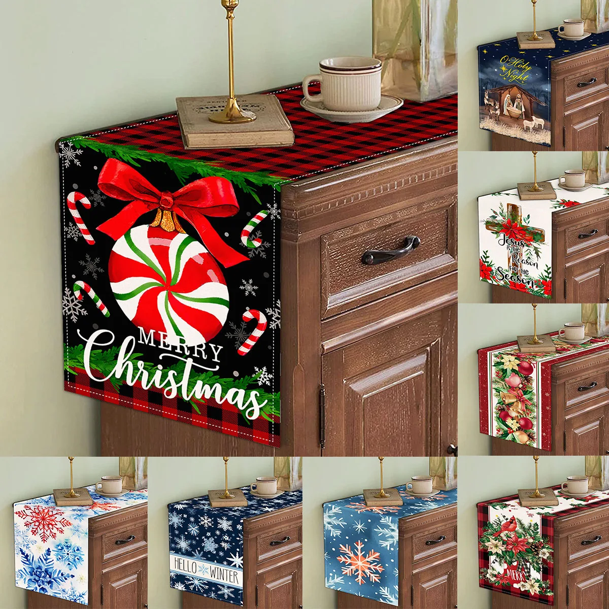 

Christmas Snowflacks Table Runner Xmas Linen Tablecloth Kitchen Dining Table Decoration Navidad Home Party Supplies