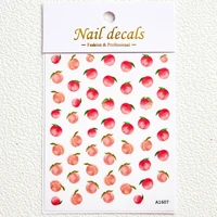 1 sheet 3d lovely peach cherry nail art stickers self adhesive pink peach fruit nail art decorations diy fruit finger nail decal