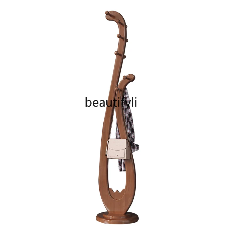

zq Solid Wood New Chinese Style Coat Rack Bedroom Floor Clothes Rack Home Standing Cloth Rack Living Room Storage Rack