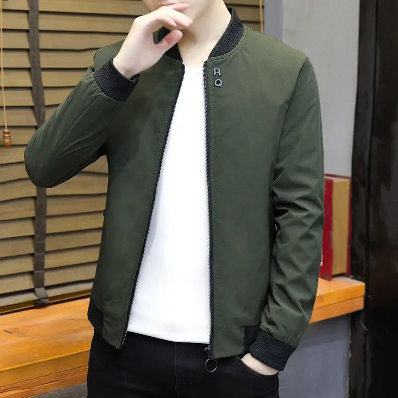 

Men 2022 Spring Autumn New Long Sleeve Baseball Jackets Men Slim Fit Stand Collar Coats Mens Solid Color Casual Outerwear G273