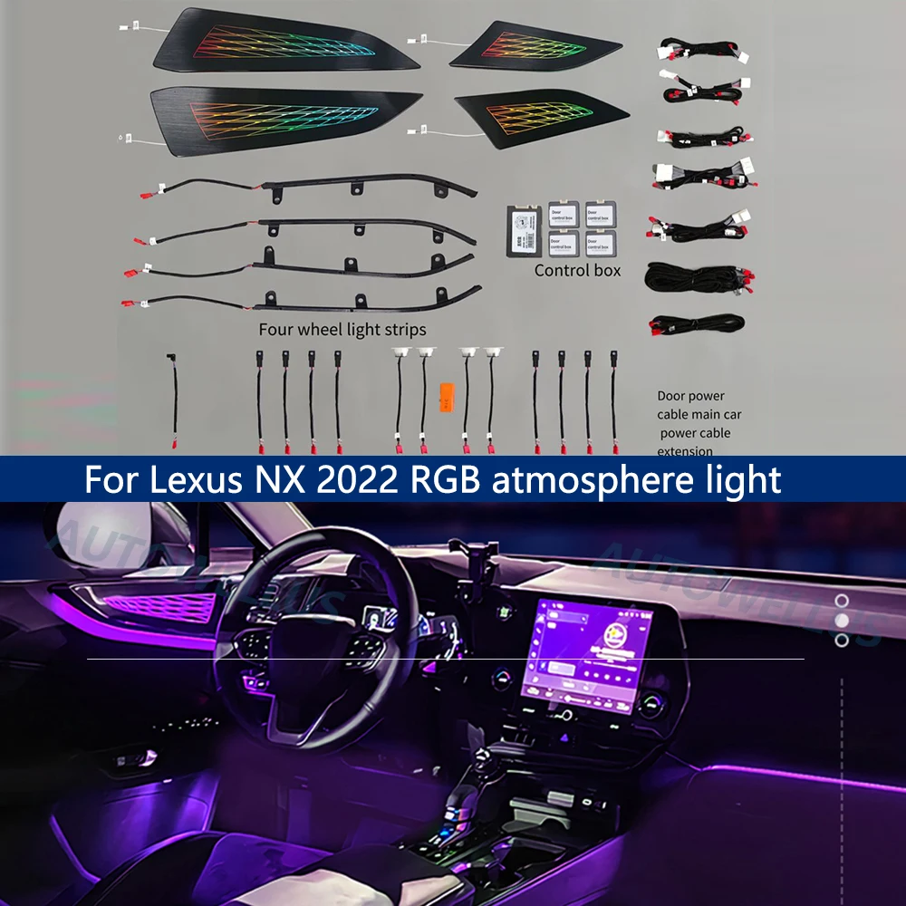 Luz LED ambiental para coche, luz de ambiente para Lexus NX 2022 RGB, Panel de puerta de 64 colores, MODIFICACIÓN DE Altavoz Interior