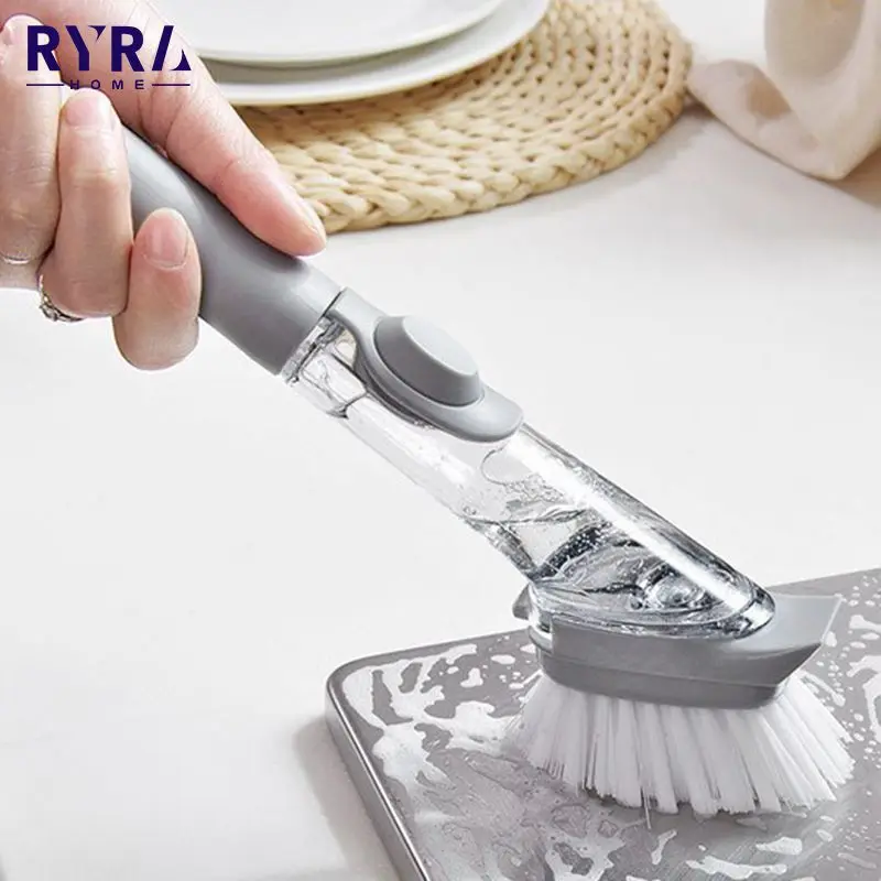 

Щетка с длинной ручкой для мытья посуды 2 в 1, кухонная щетка для чистки с губкой для мытья посуды, автоматический диспенсер жидкости, чистящи...