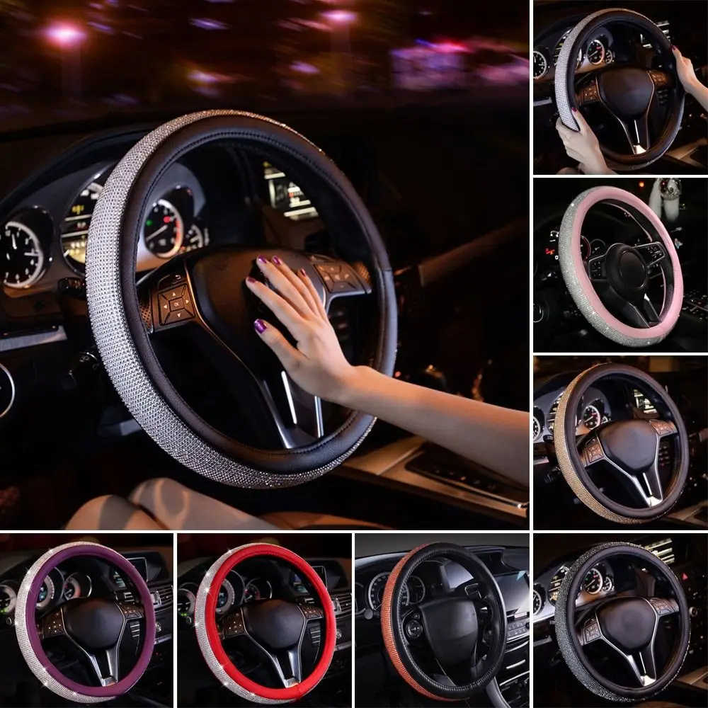 

Защитный Автомобильный интерьер, автомобильный чехол для рулевого колеса, протектор рулевого колеса с кристаллами и бриллиантами