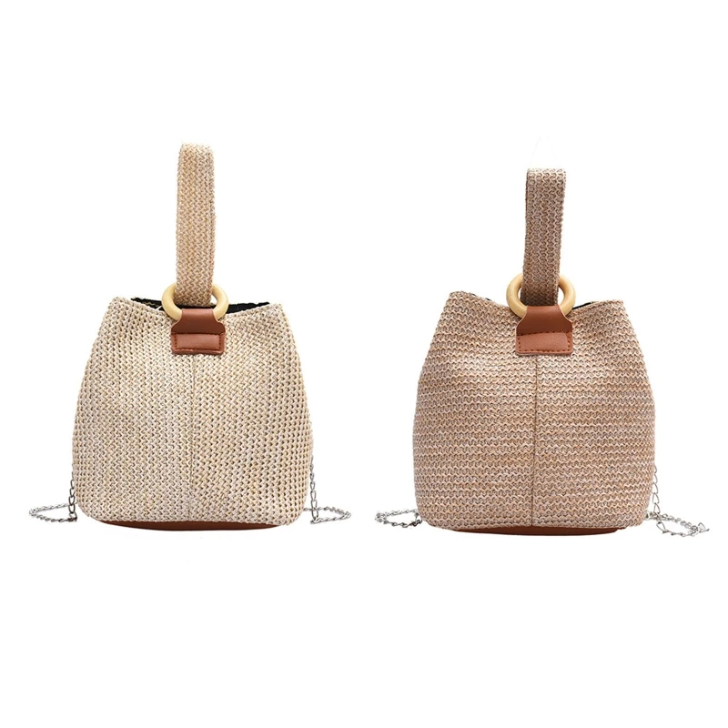 

Stylish Summer Crossbody Bucket Bag Straw Woven Bag Chain Handbag Shoulder Bag Crossbody Bag Gift for Mother's Day