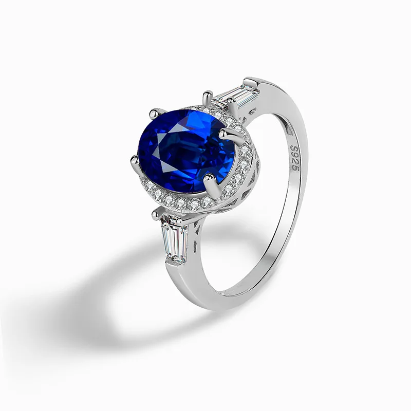 

Европейский и американский Ретро Платиновый носовой платок S925 Стерлинговое серебро сапфировое овальное ювелирное изделие универсальное женское кольцо