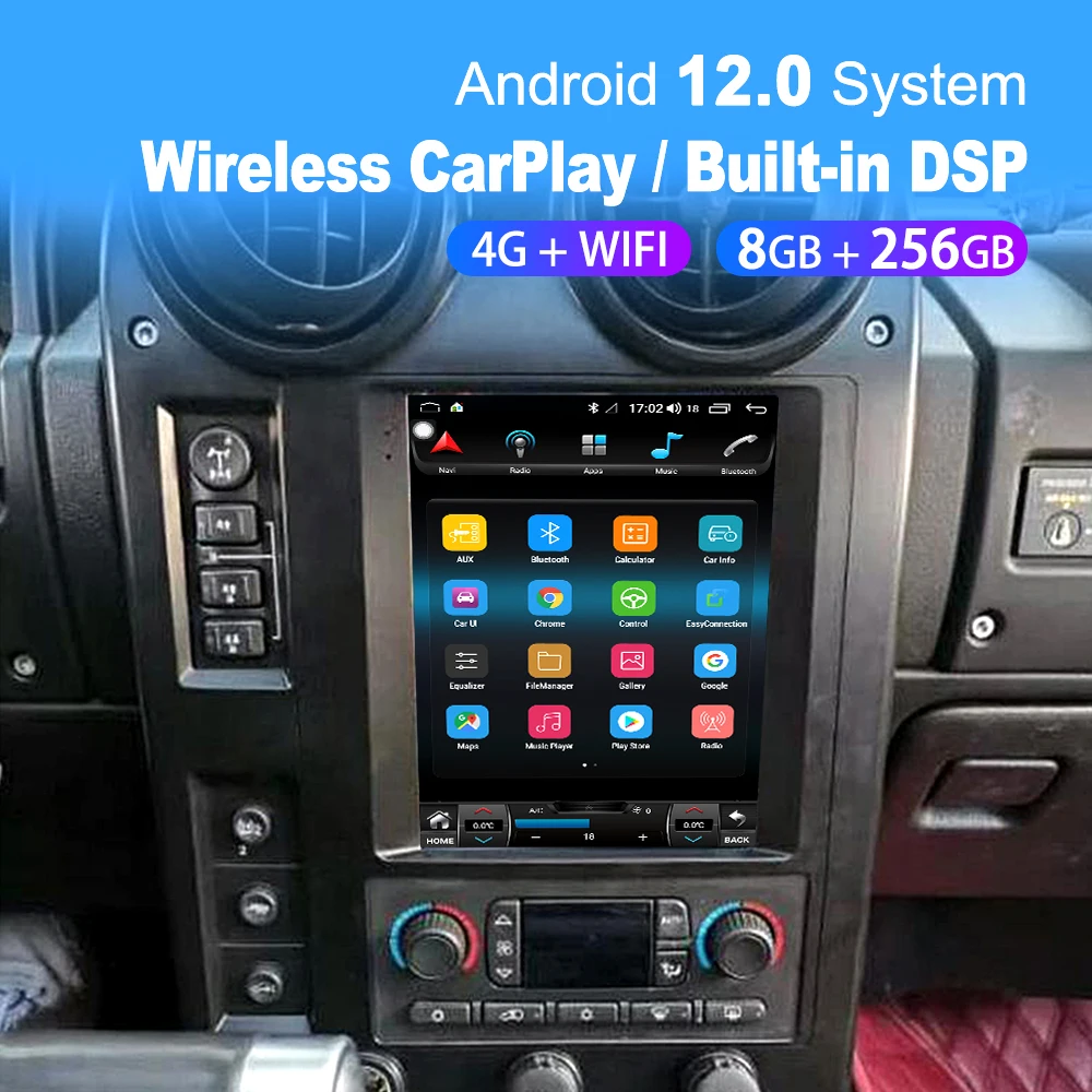 8G+256G Android 12 Tesla Style Vertical Screen Navigation Car Multimedia Radio Player For Hummer H2 2004-2009  built in carplay