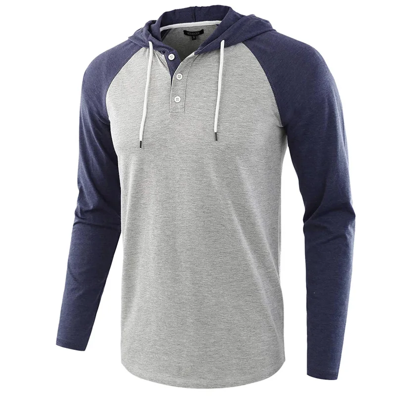 

Autumn and winter large size T-shirt men's long sleeve color contrast T-shirt hoodie