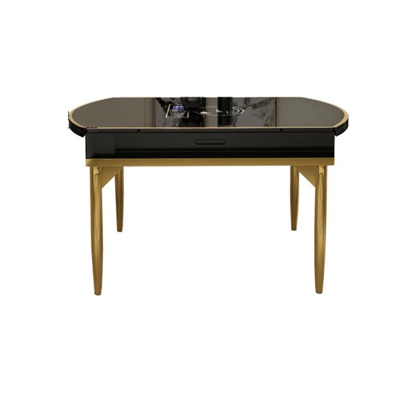 

Retractable Tempered Glass Round Dining Table and Chair Combination Modern Multifunctional Dining Table