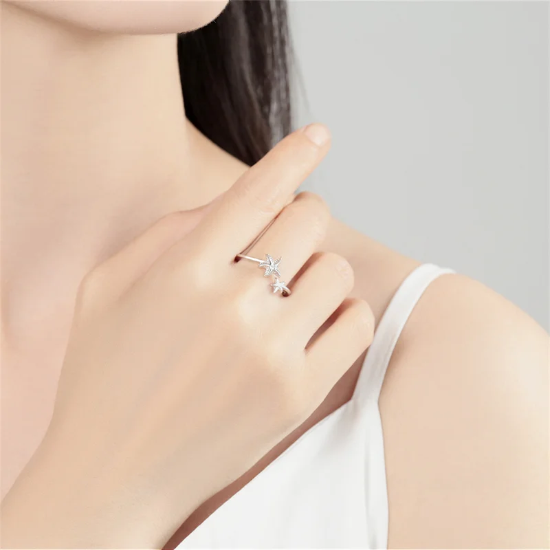 Женское открытое кольцо со сверкающими морскими звездами комплект циркония из