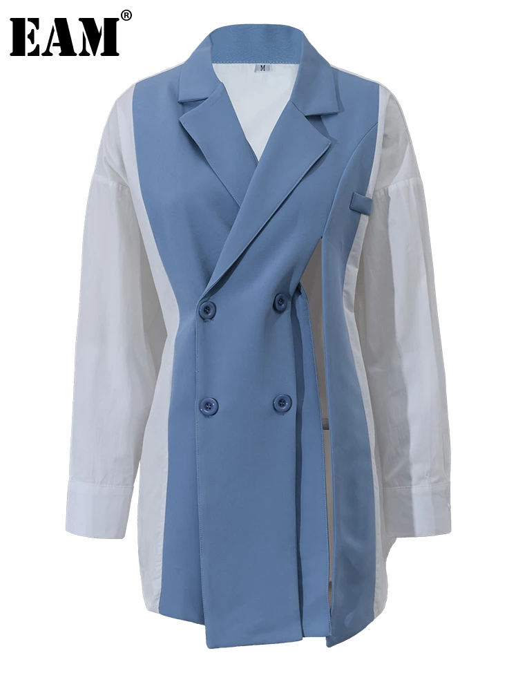 

[EAM] Женская разноцветная Асимметричная блузка большого размера, новая рубашка с длинными рукавами и лацканами, модная весенне-осенняя 2023, ...