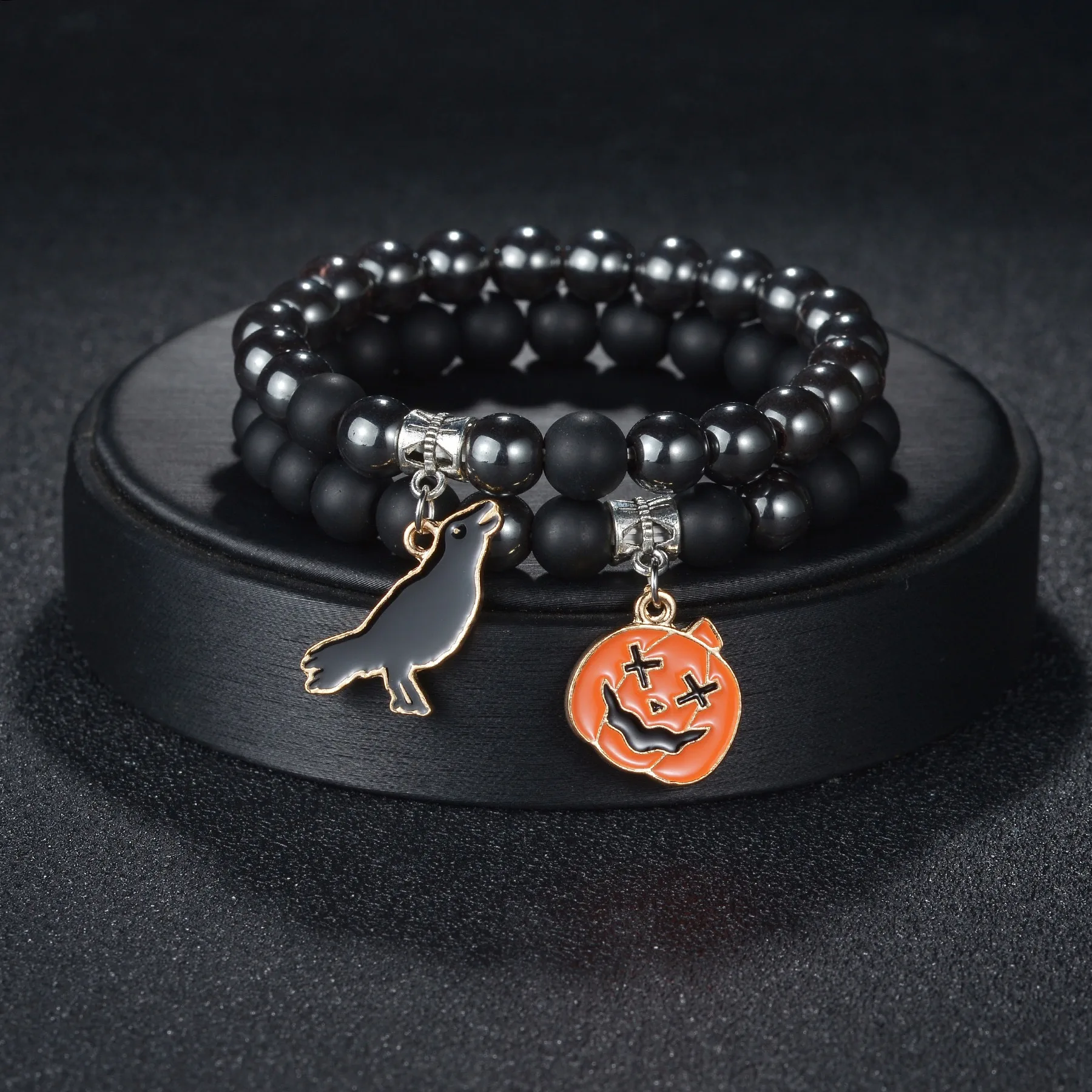 Матовый браслет на Хэллоуин обсидиановый тыква искусственный паук призрак