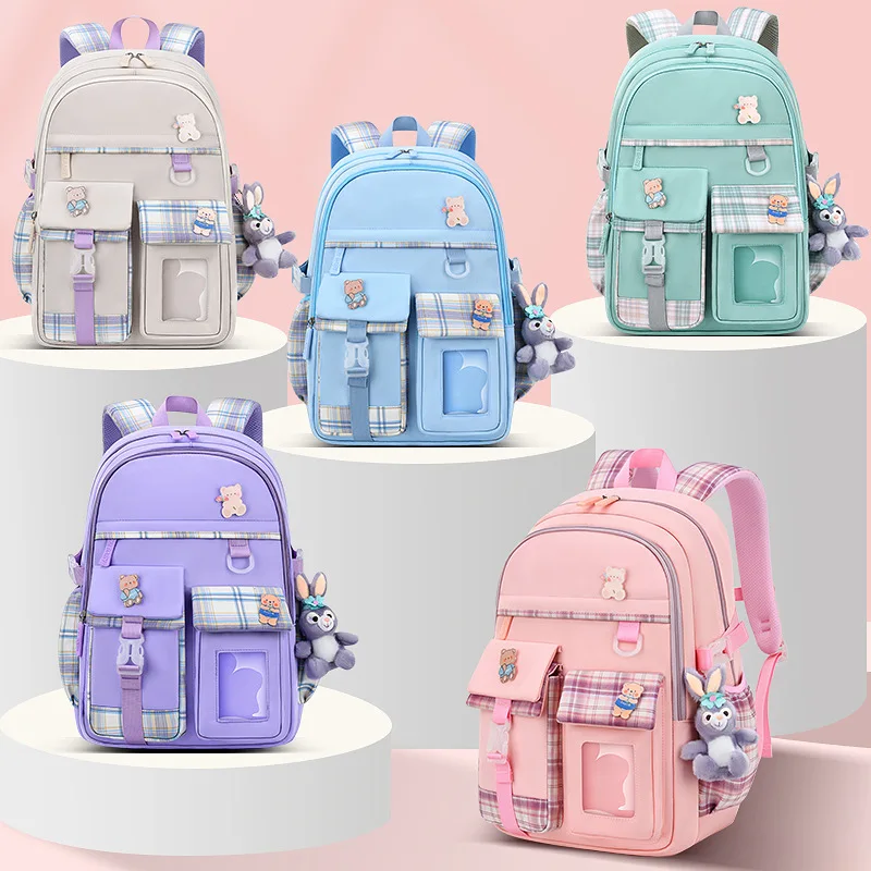 2023 New 3 Pcs Sets Purple Colour Children's School Backpack Kawaii Women's Backpack Bookbag School Bags for Teens Girls Mochila