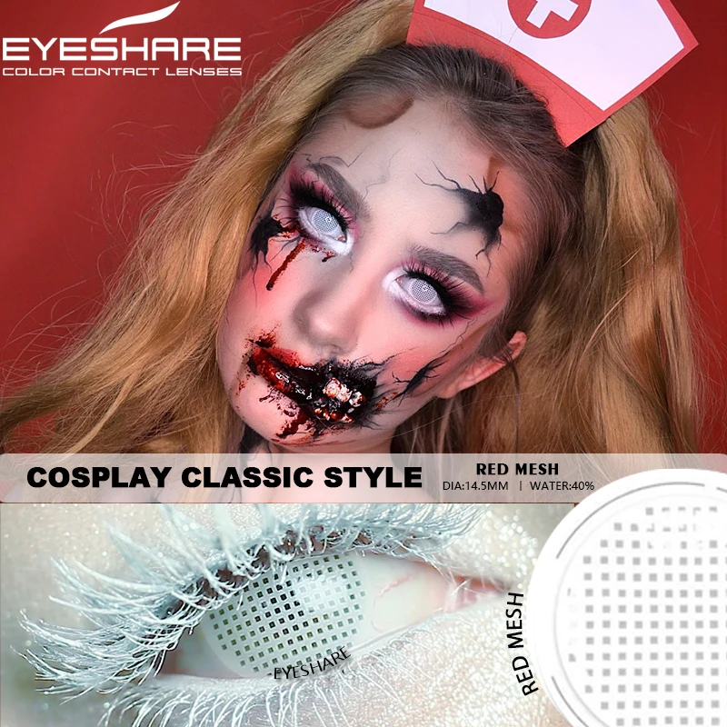 eyeshare eye lenses 1pair white mesh cosplay contact lenses for eyes colored contact lens white red crazy lenses for halloween free global shipping