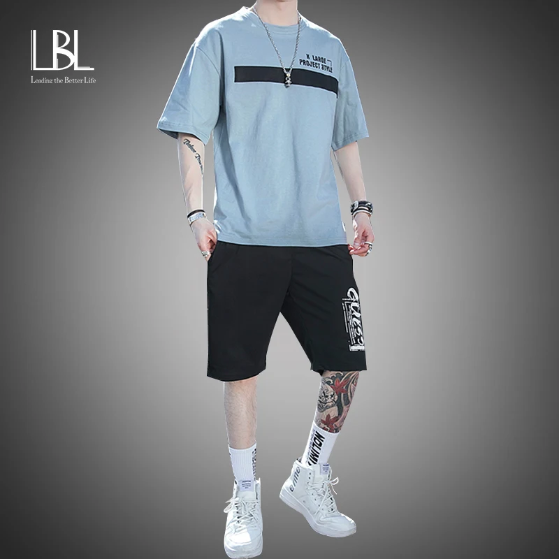 Summer Two Piece Set Men Printed Mens Tracksuit T-Shirt + Shorts Suit Set 2022 Round Neck Breathable Casual Wear Chandals Hombre