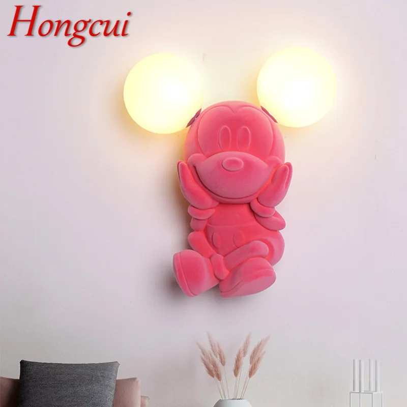 

Hongcui Modern Wall Lamp Resin Creative Pink Mouse Sconces Light LED Cartoon Romantic for Decor Children's Room Home Bedroom