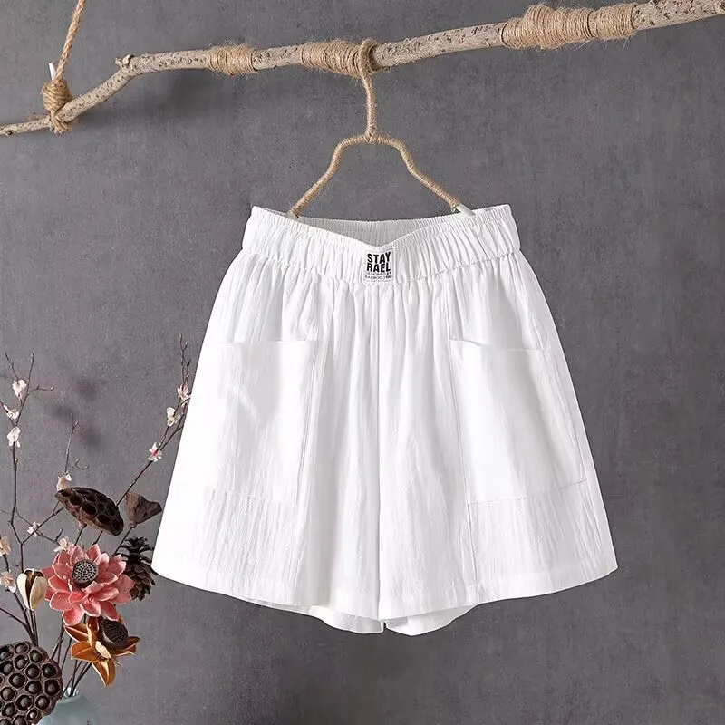 

Summer cotton baggy slim wide leg pants leisure WHITE