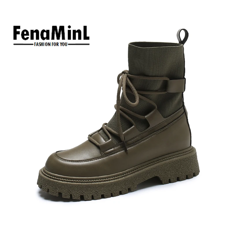 

Women Cross-tied Designer Genuine Leather Modern Boots Winter/autumn Fashion Street Thick-soled Women's Height Increasing Boots