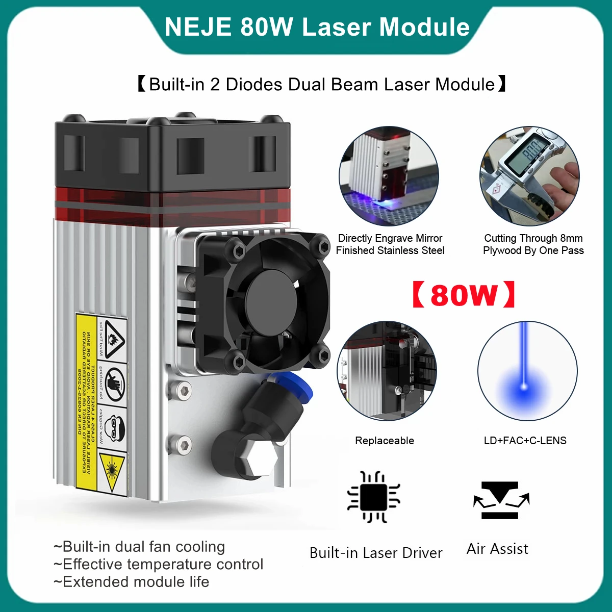 NEJE A40640/A40630/N40630/E40 Laser Module Kits 450nm Blue Light TTL 80W Module for Laser Engraver Wood Cutting Smarter Tool