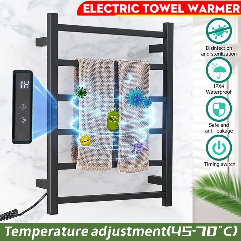 

Towel Warmer Waterproof Bathroom Electric Towel Rack 45°~70 Stainless Steel Temperature &Time Control Smart Home Heated Towel