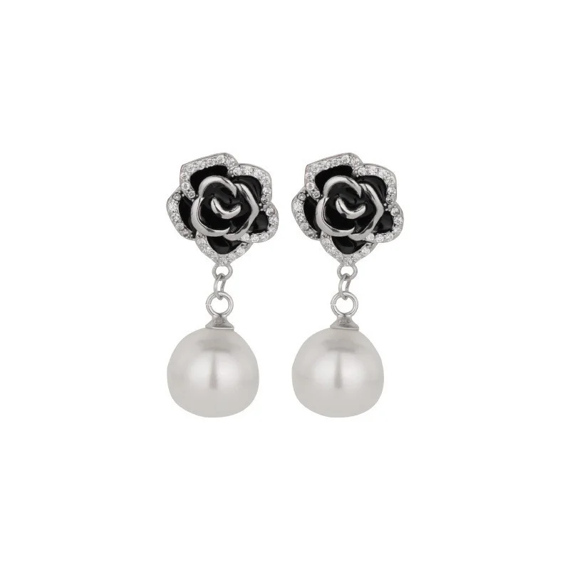 

Lefei Fashion Trendy Luxury Design Black Camellia Flower Pearl Waterdrop Earring For Women Silver s925 Party Charm Jewelry Gifts